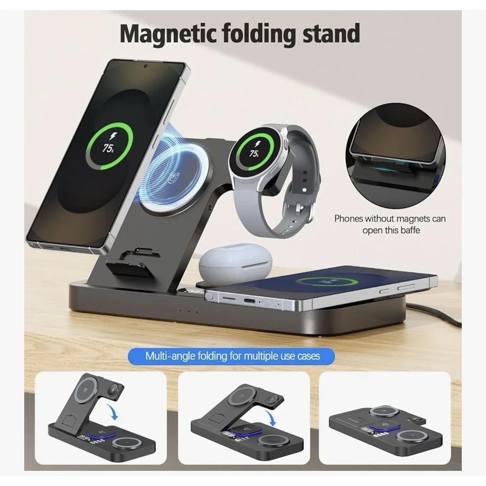 NEW Magnetic Wireless Charger for Samsung, 6 in 1 Charging Station With Clock